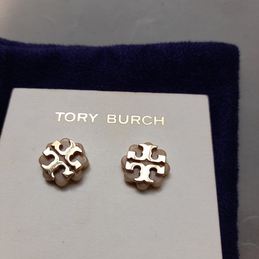 Tory Burch Gold Logo Small Stud Earrings | Pre Loved |