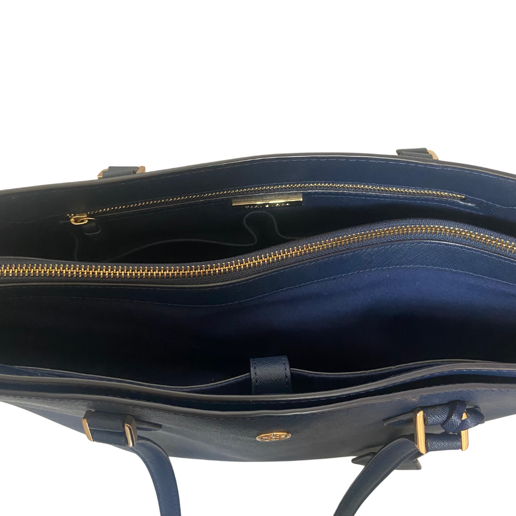 Tory Burch Navy Blue Leather 'Robinson' Tote | Gently Used |