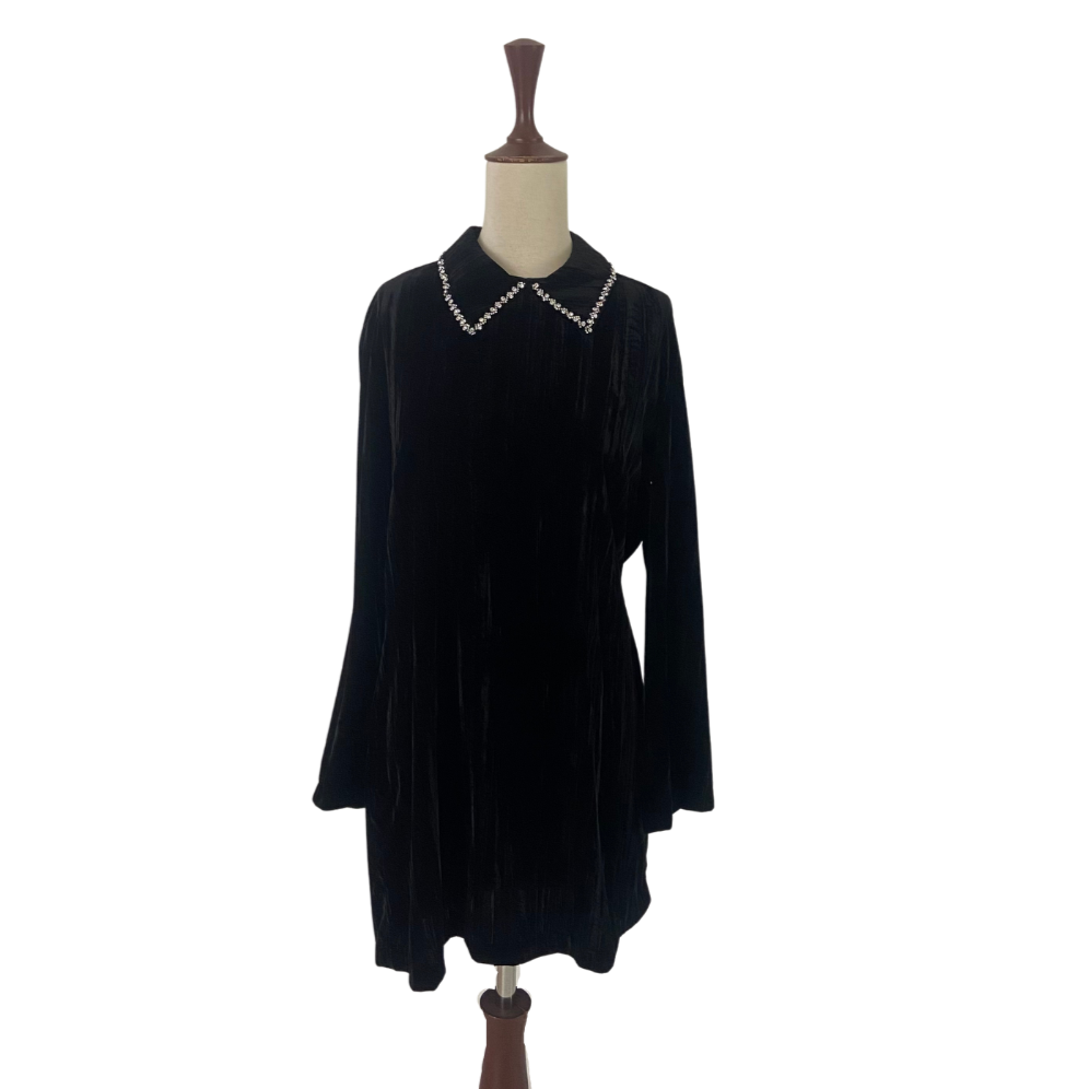 ZARA Black Velvet Rhinestone Collared Tunic | Gently Used |