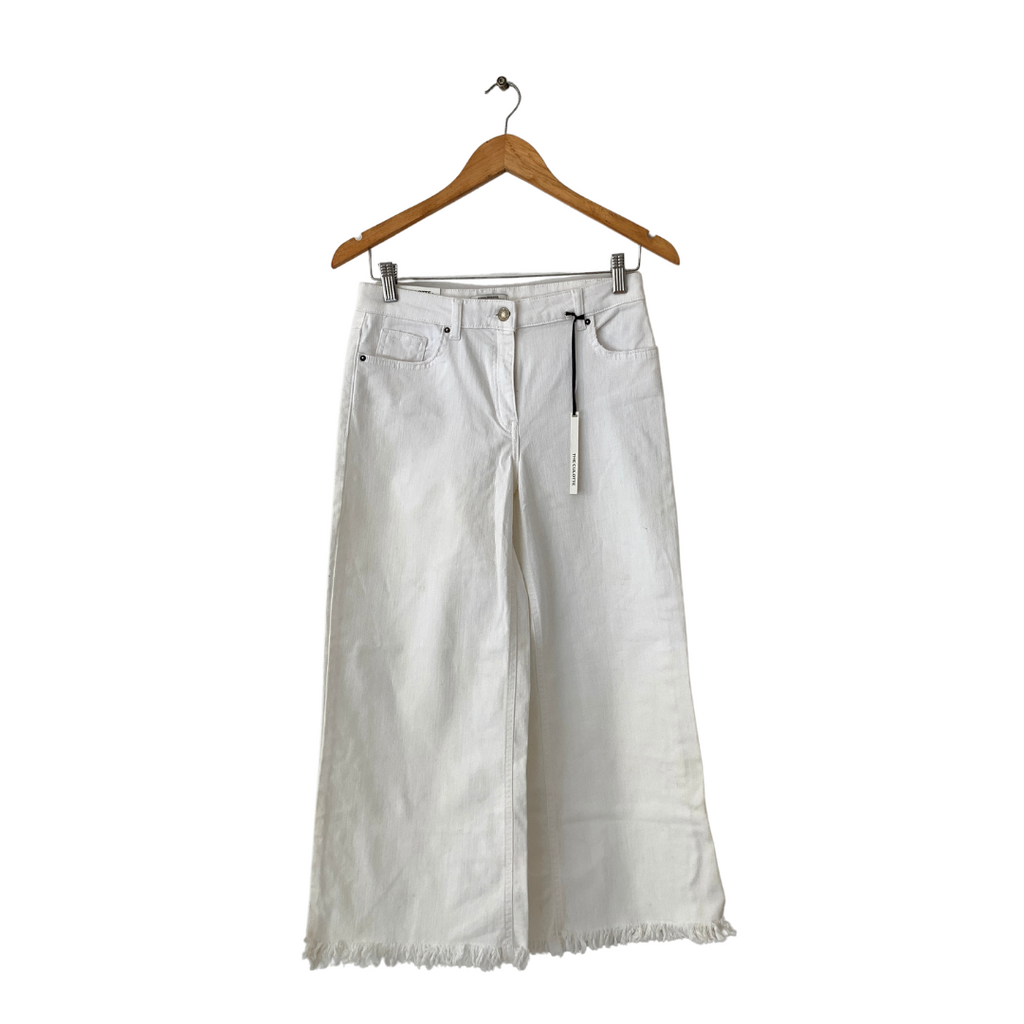 ZARA White Denim Cropped Fringe Jeans | Brand New |