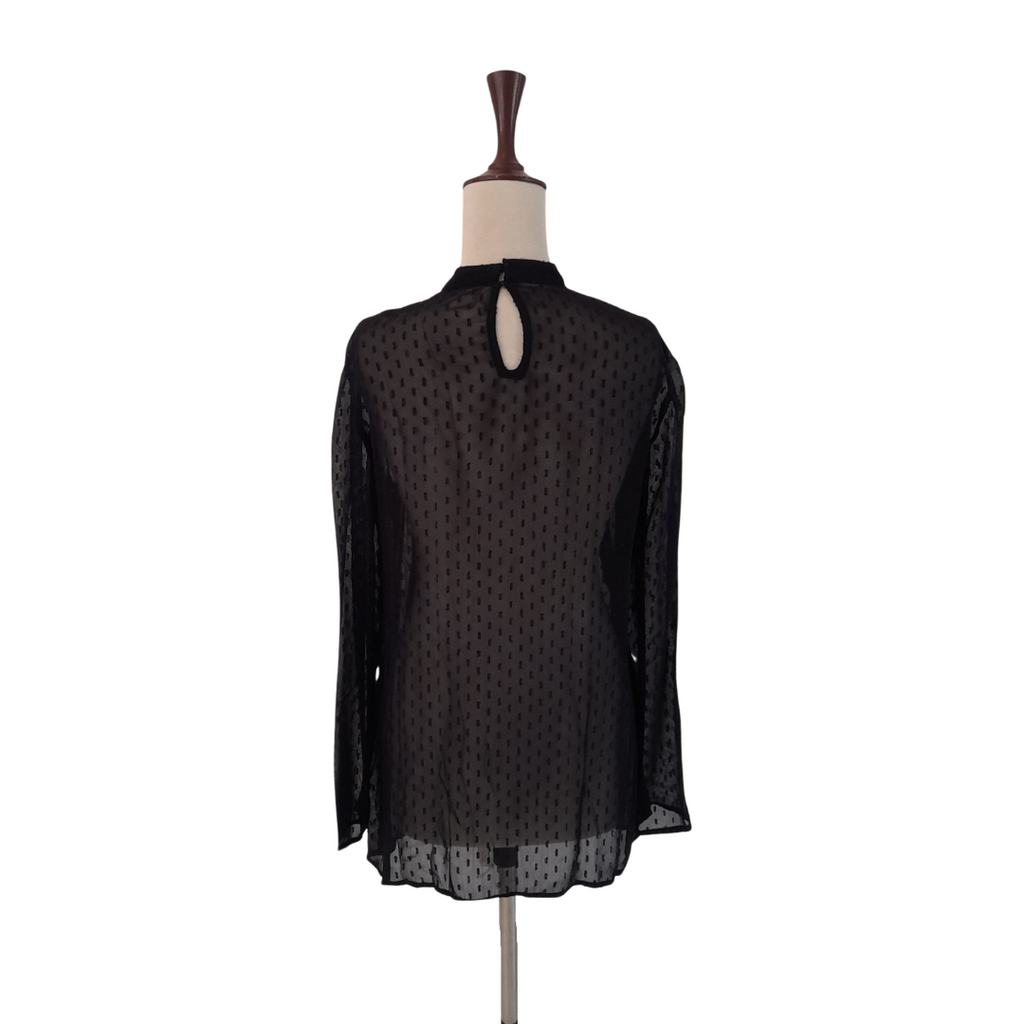 ZARA Black Sheer Long-sleeve Blouse with Red Floral Embroidery | Gently Used |