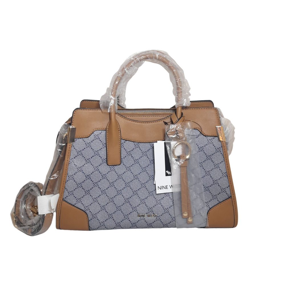 Nine West “Branwen” Blue & Tan Monogram Convertible Tote | Brand New |