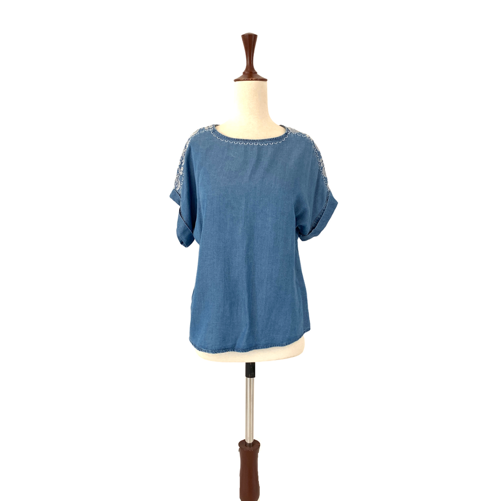 Promod Soft Denim Embroidered Top | Pre Loved |