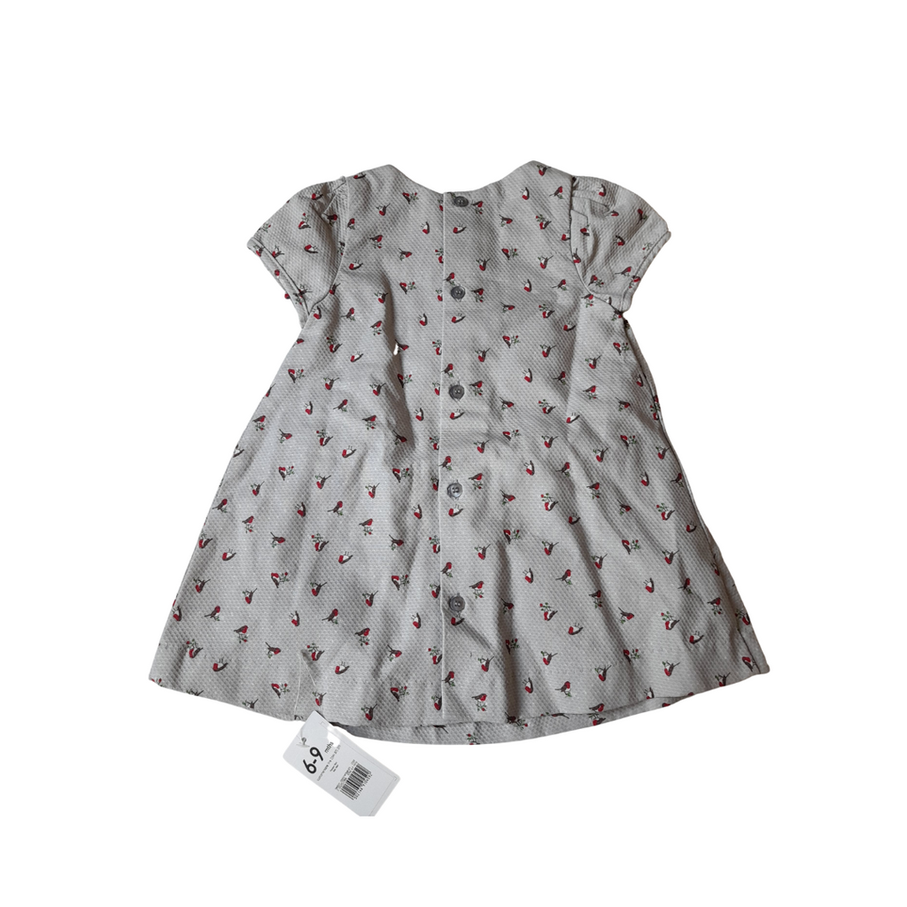 Mothercare Grey Bird Printed Onesie Dress with Sweater (6-9 Months) | Brand New |