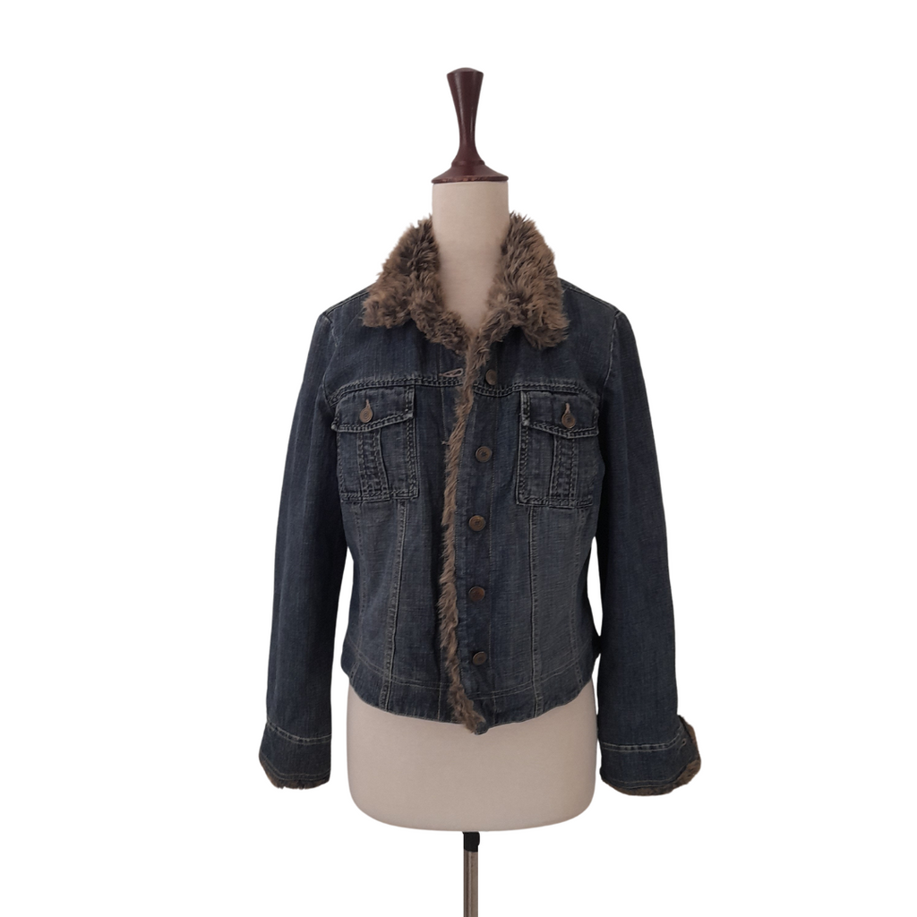 Principles By Debenhams Fleece Lined Faux Fur Collar Denim Jacket | Gently Used |