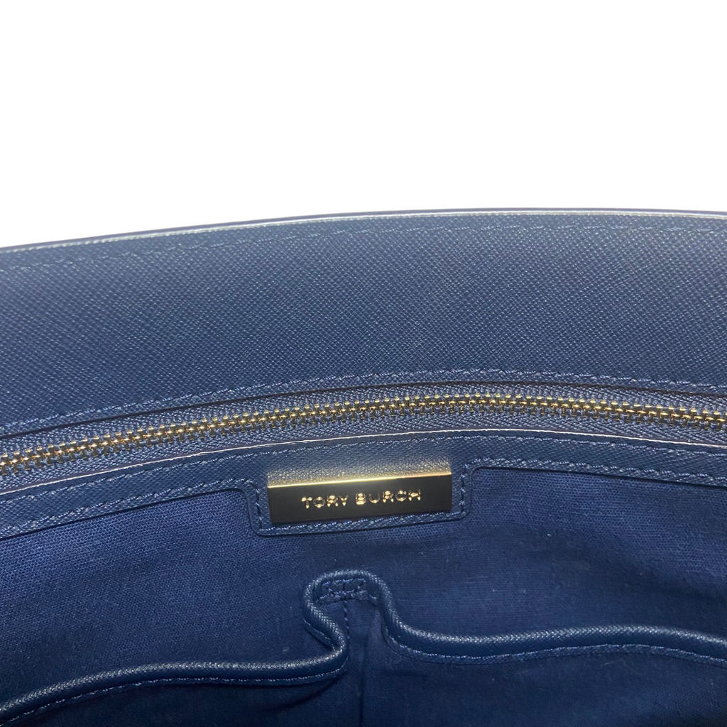 Tory Burch Navy Blue Leather 'Robinson' Tote | Gently Used |