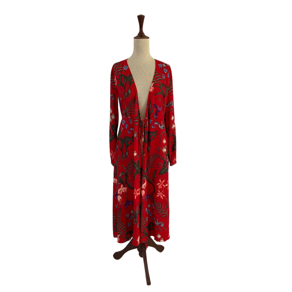 H&M Red Printed Open-front Long Cover-up | Brand New |