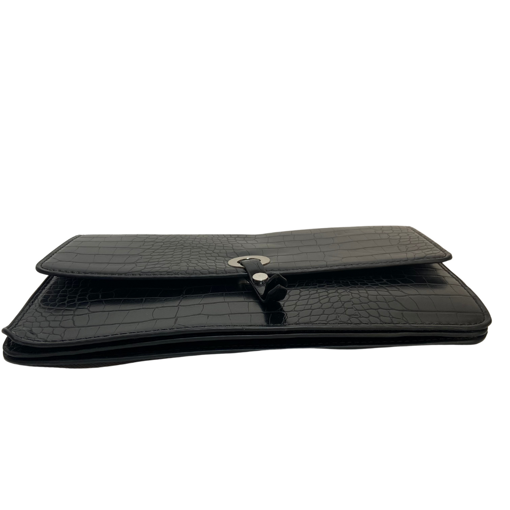 ZARA Black Croc Textured Convertible Clutch | Brand New |