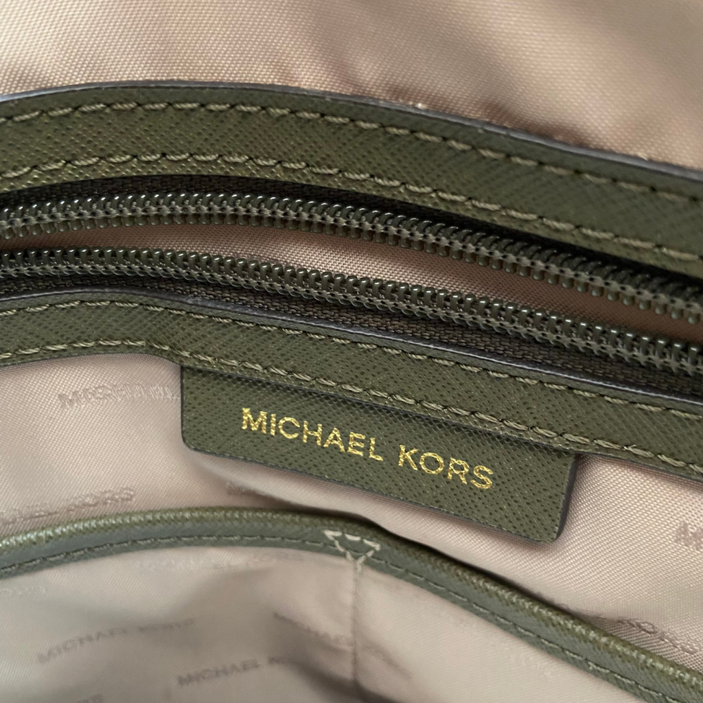 Michael Kors Army Green Saffiano Leather Jet Set Large Pocket Tote Bag | Gently Used |