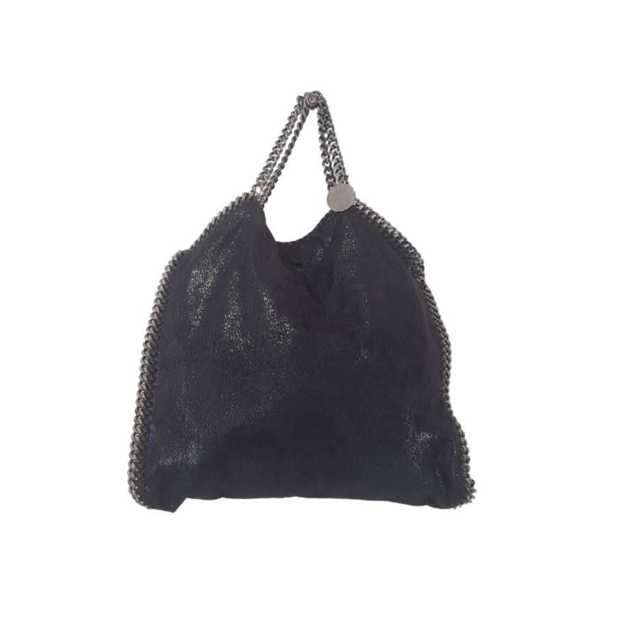 Stella McCartney Navy Blue Metallic 'Falabella' Chamois Fold-over Tote Bag | Gently Used |