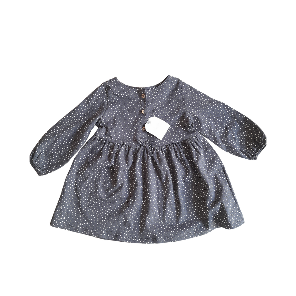 NEXT Grey Printed Long-sleeve Dress (6-9 Months) | Brand New |