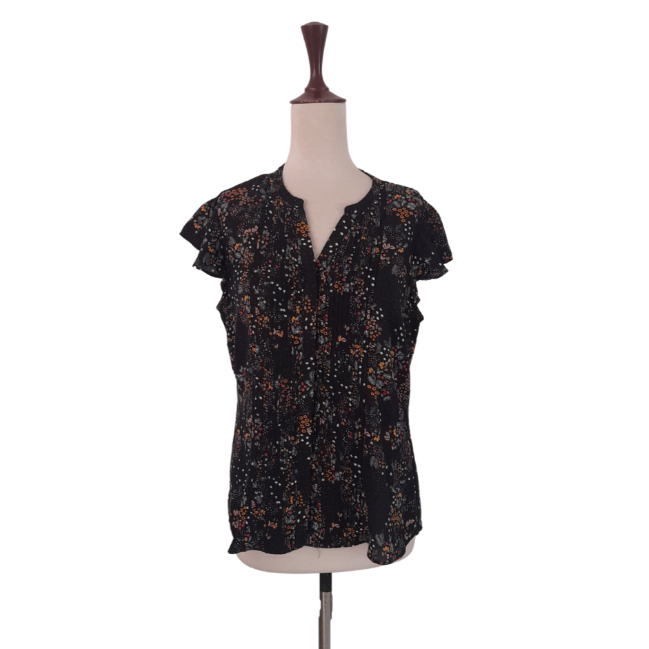Simply Styled Black Printed Cap-sleeves Top | Gently Used |
