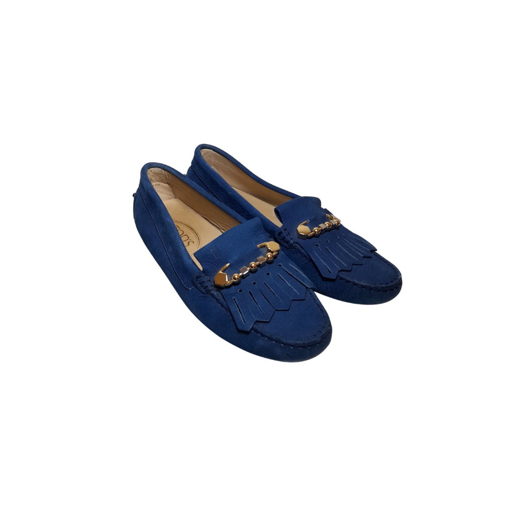 TOD's Blue Leather Fringe Loafers | Gently Used |