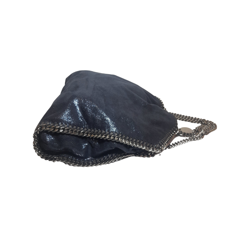 Stella McCartney Navy Blue Metallic 'Falabella' Chamois Fold-over Tote Bag | Gently Used |