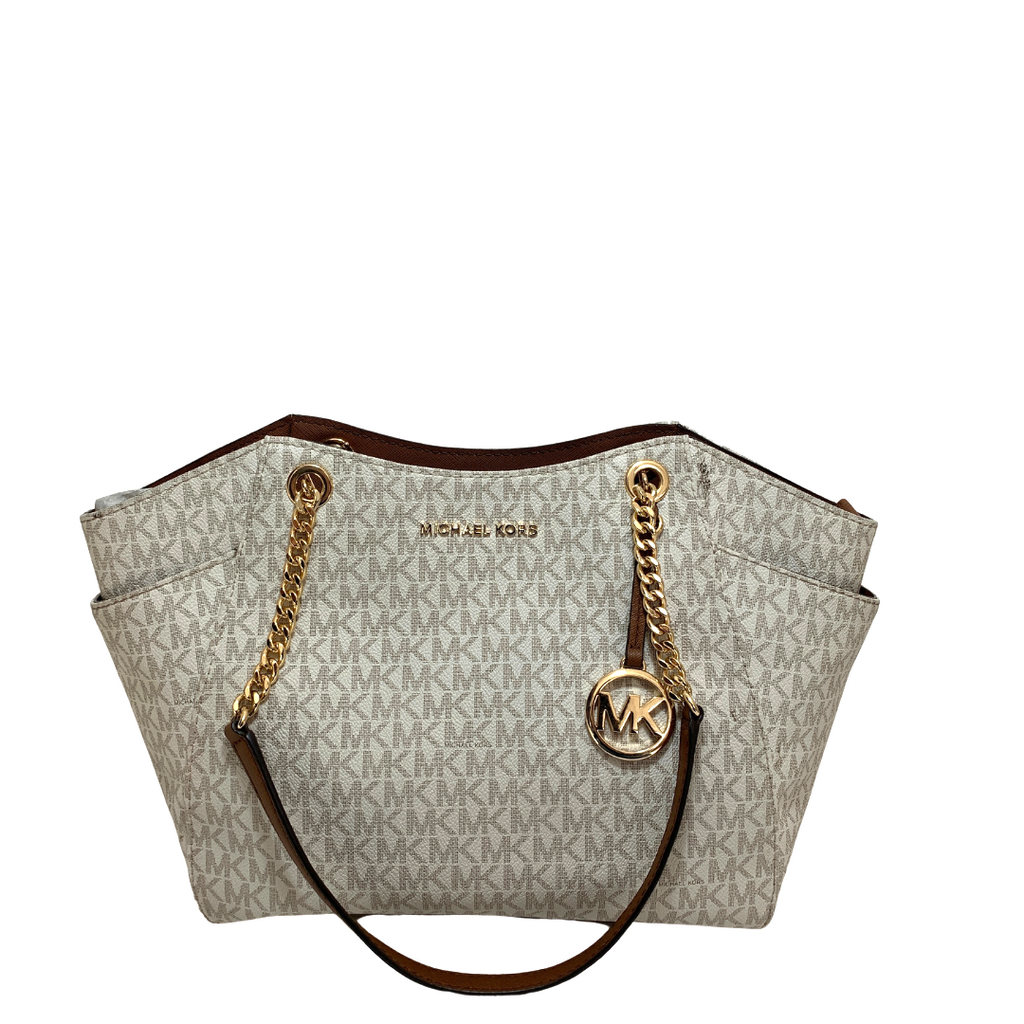 Michael Kors Vanilla Monogram Jet Set Travel Chain Shoulder Tote | Like New |