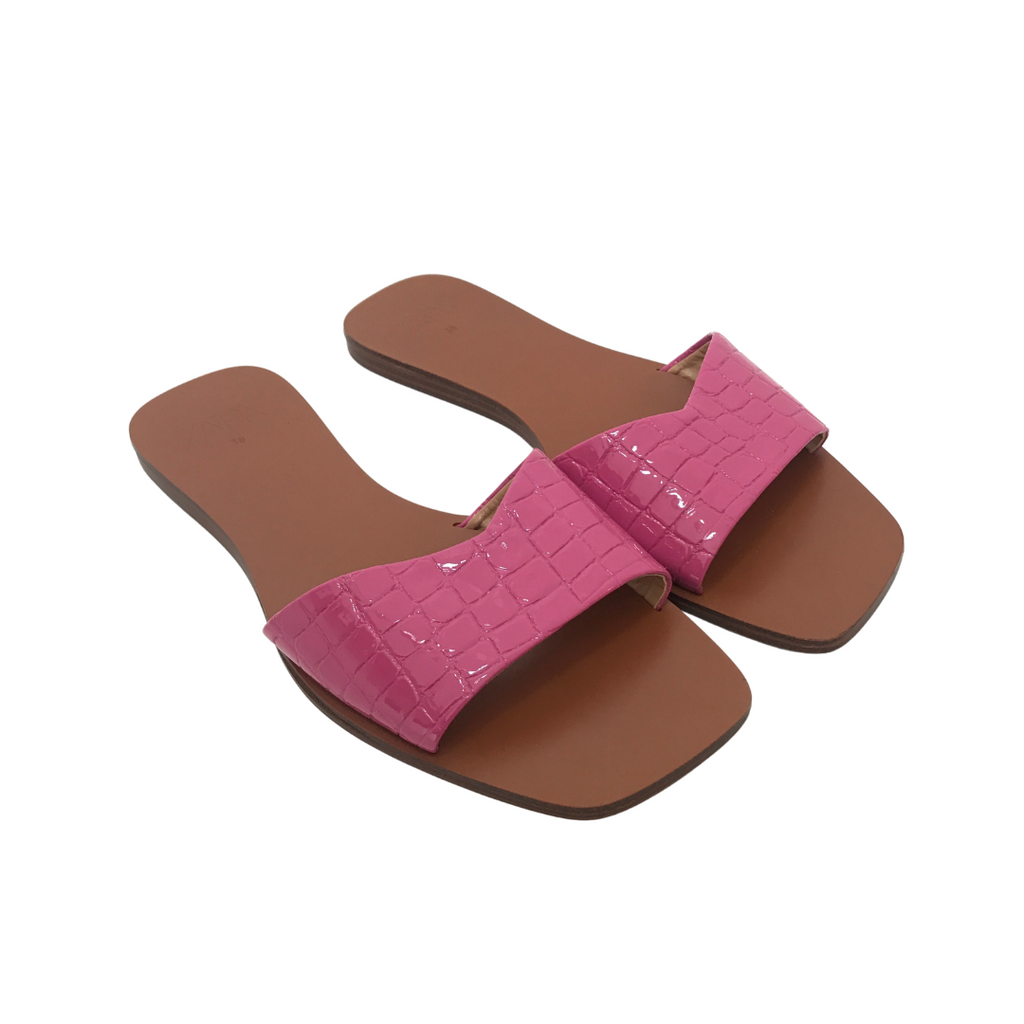 ZARA Pink Croc-print Slides | Gently Used |