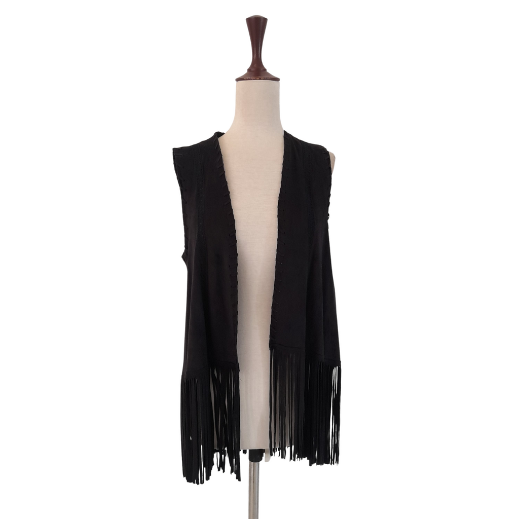 ZARA Black Suede Open-front Fringe Jacket | Gently Used |