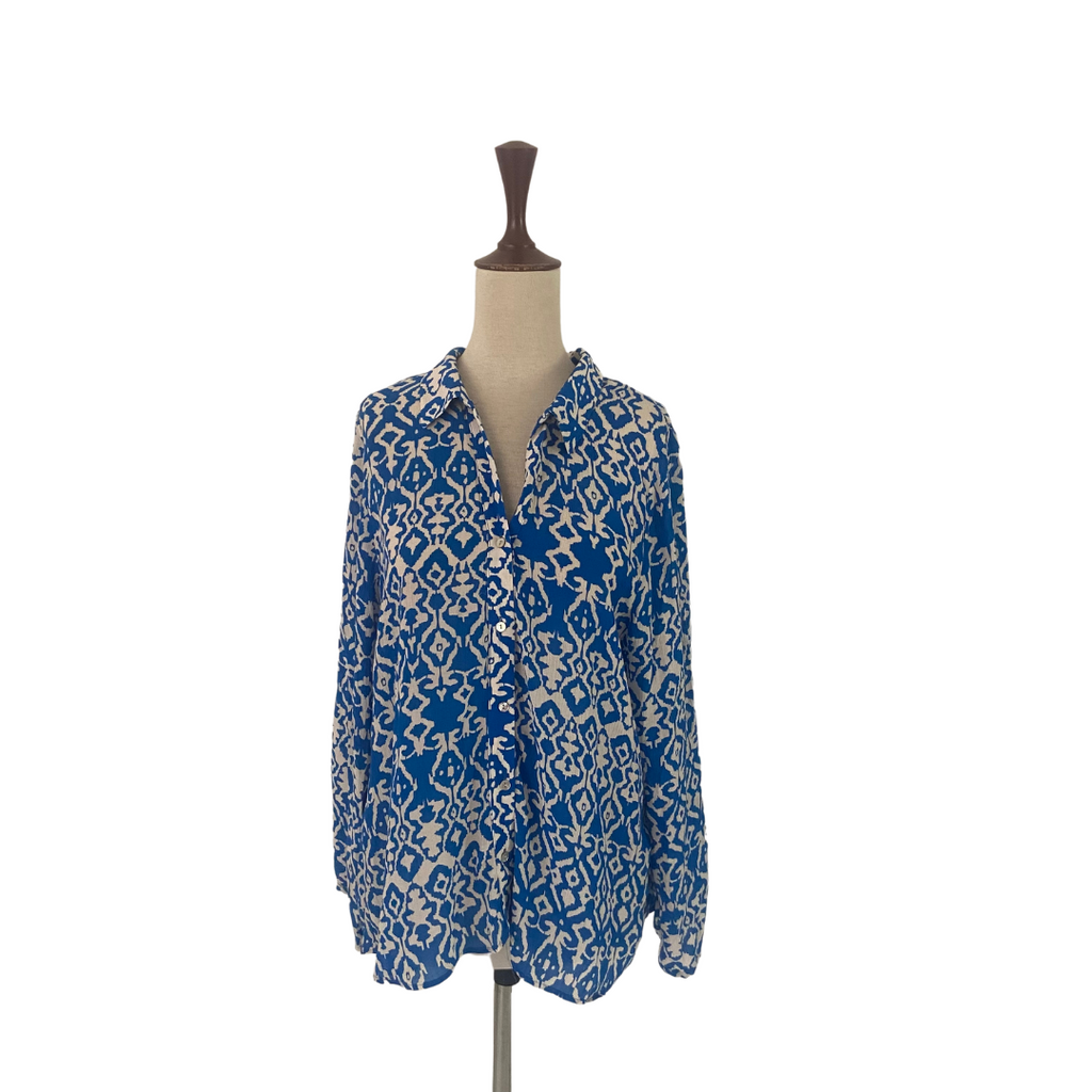 ZARA Blue & White Printed Collared Shirt | Brand New |