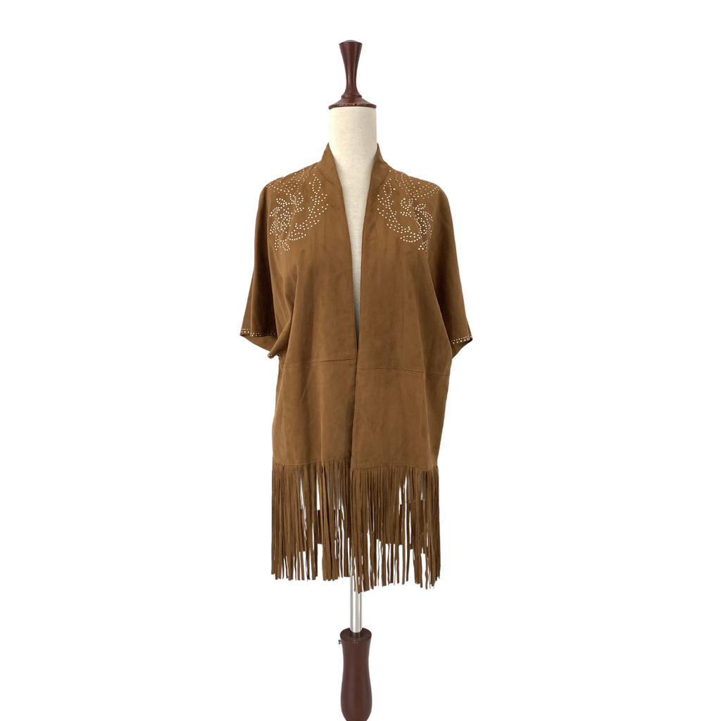 ZARA Camel Suede Fringe Studded Cape Jacket | Gently Used |