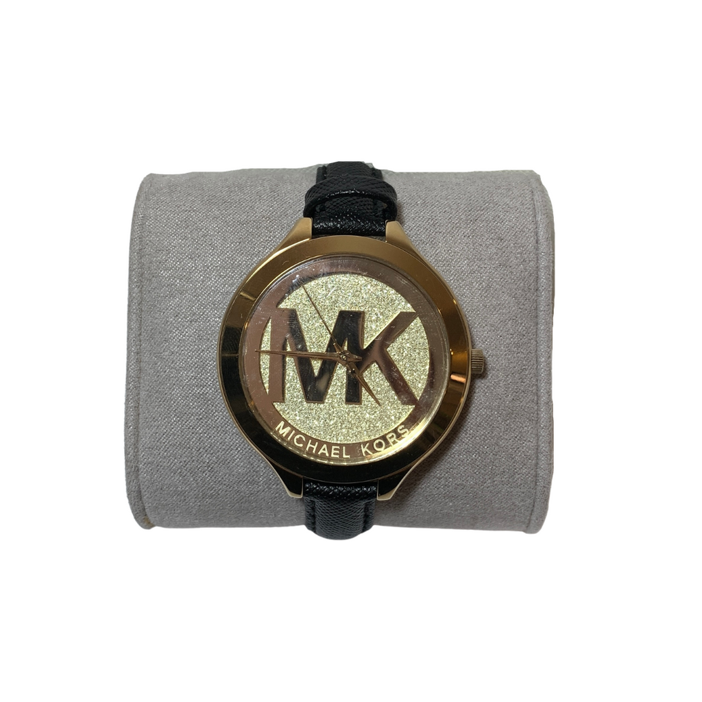 Michael Kors MK2392 Black Leather Wristwatch | Brand New |