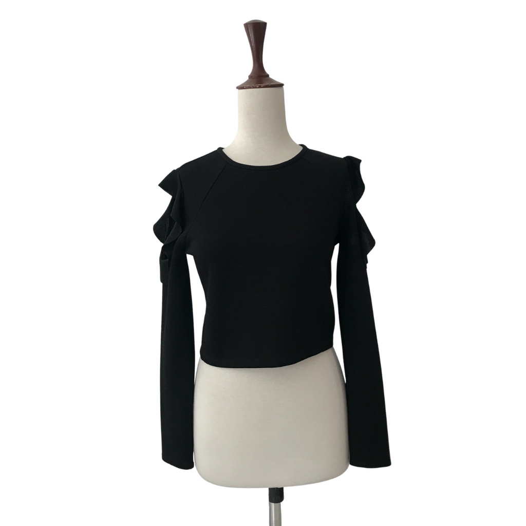 ZARA Black Cold-shoulder Frill Top | Gently Used |