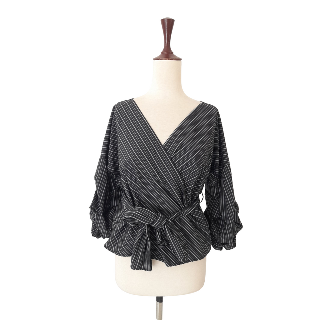 Streetwear Society Grey and White Striped Wrap Top | Pre Loved |