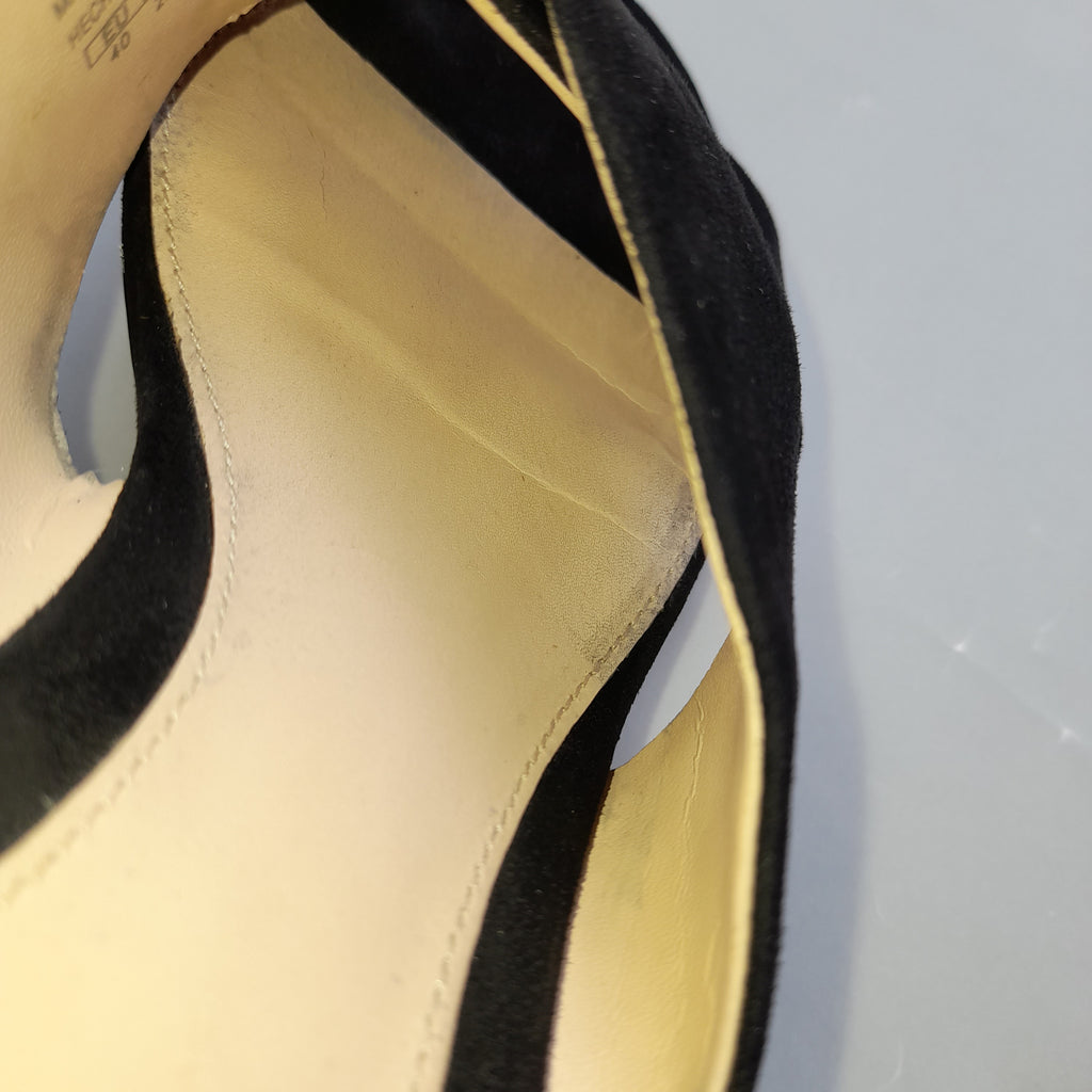 Mango Black Suede Criss-Cross Block Heel Sandals | Pre Loved |