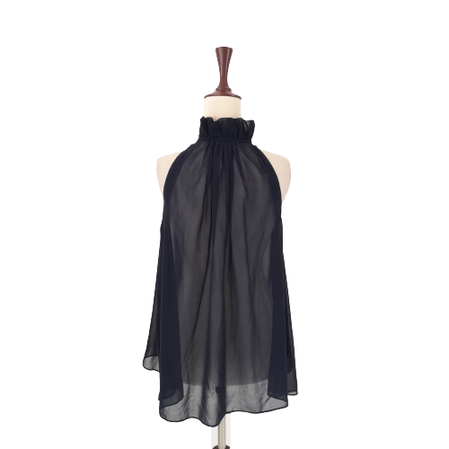 Costa Blanca Navy Ruffle Sheer Top | Gently Used |