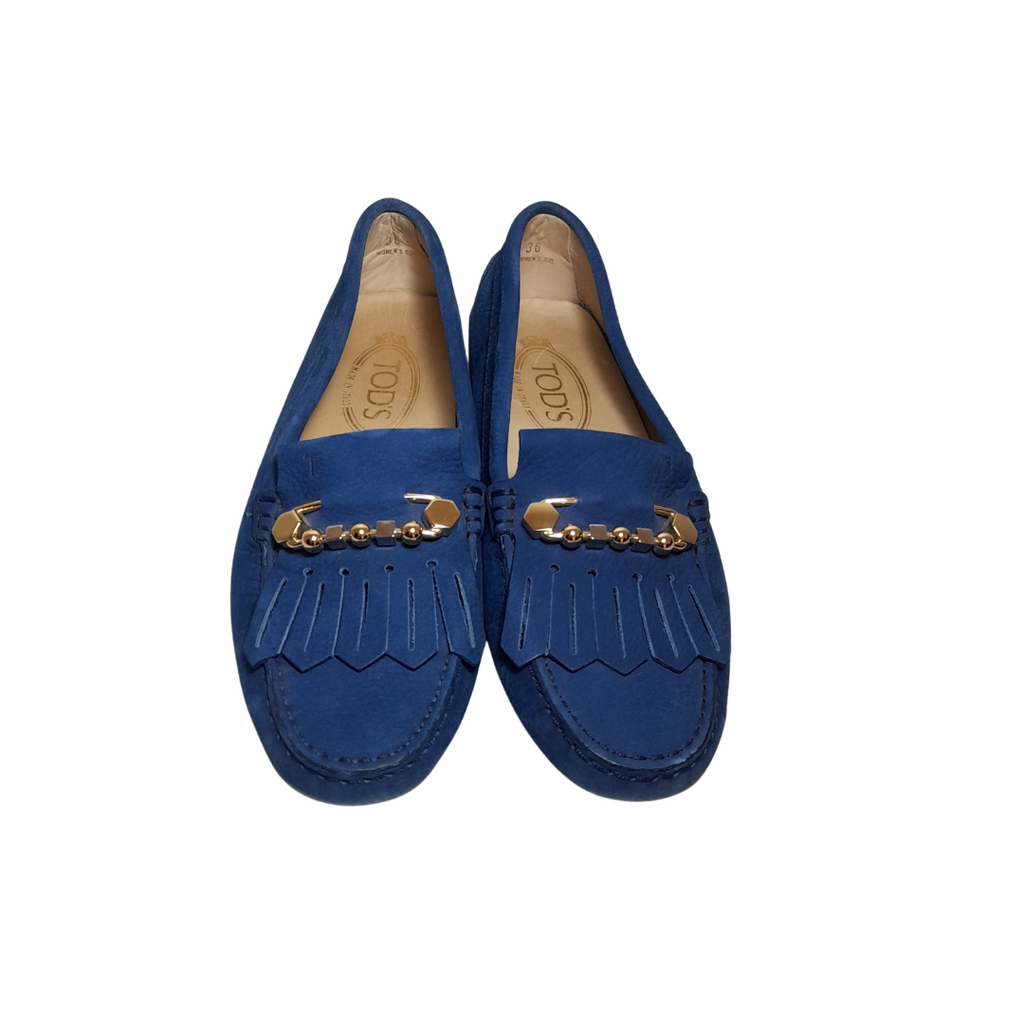 TOD's Blue Leather Fringe Loafers | Gently Used |