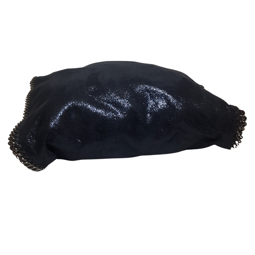 Stella McCartney Navy Blue Metallic 'Falabella' Chamois Fold-over Tote Bag | Gently Used |