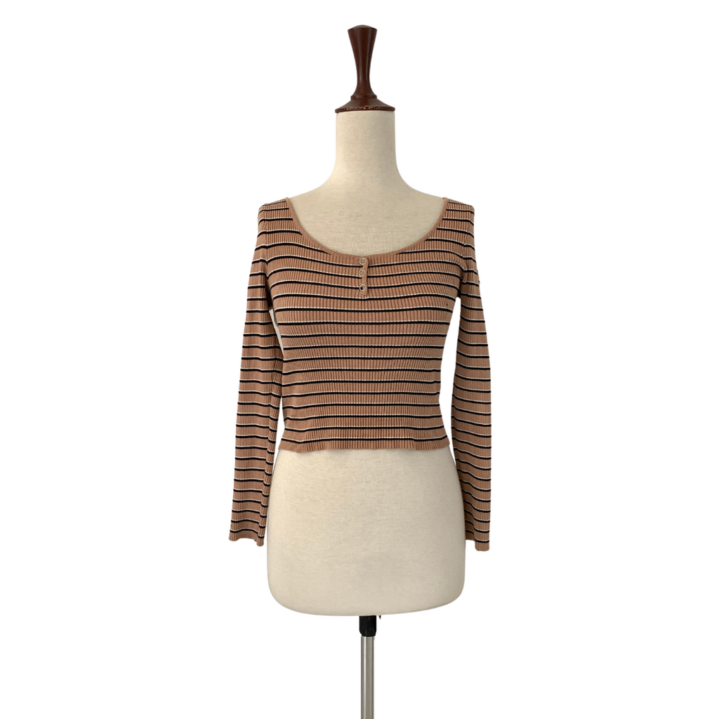 H&M Brown Striped Ribbed Crop Top | Gently Used |
