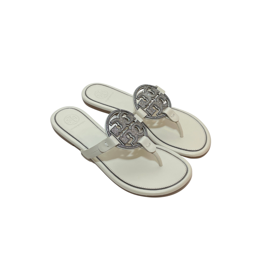 Tory Burch White Rhinestone 'Miller' Sandals | Brand New |