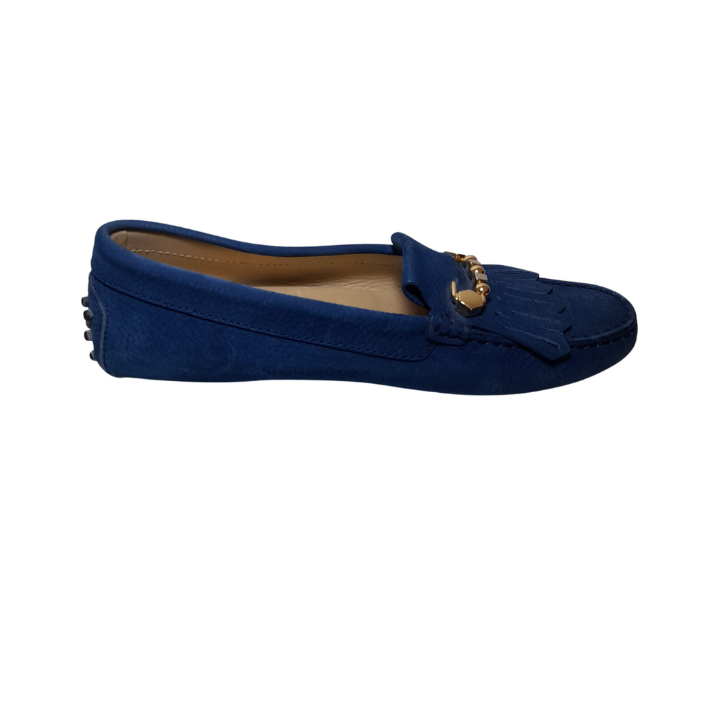 TOD's Blue Leather Fringe Loafers | Gently Used |