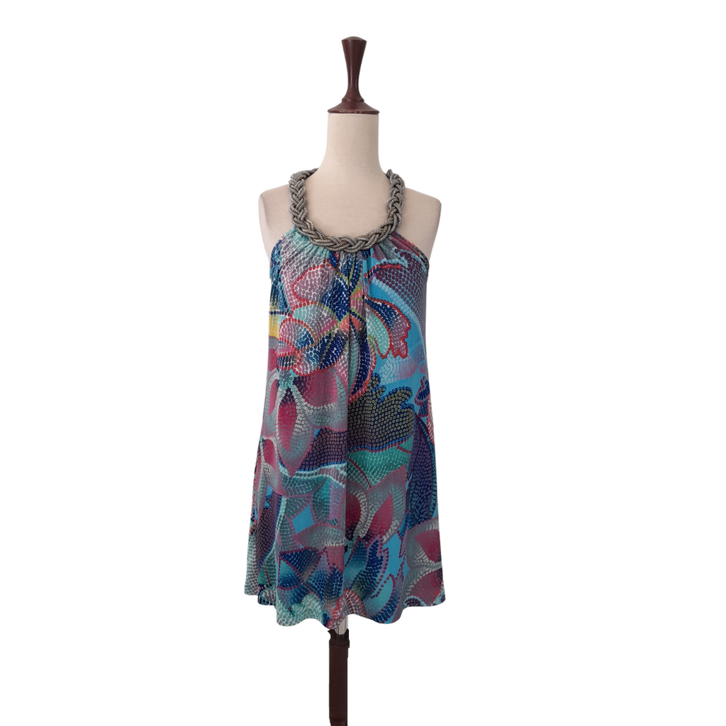 Ranna Gil Blue Printed Beaded Neckline Dress | Gently Used |