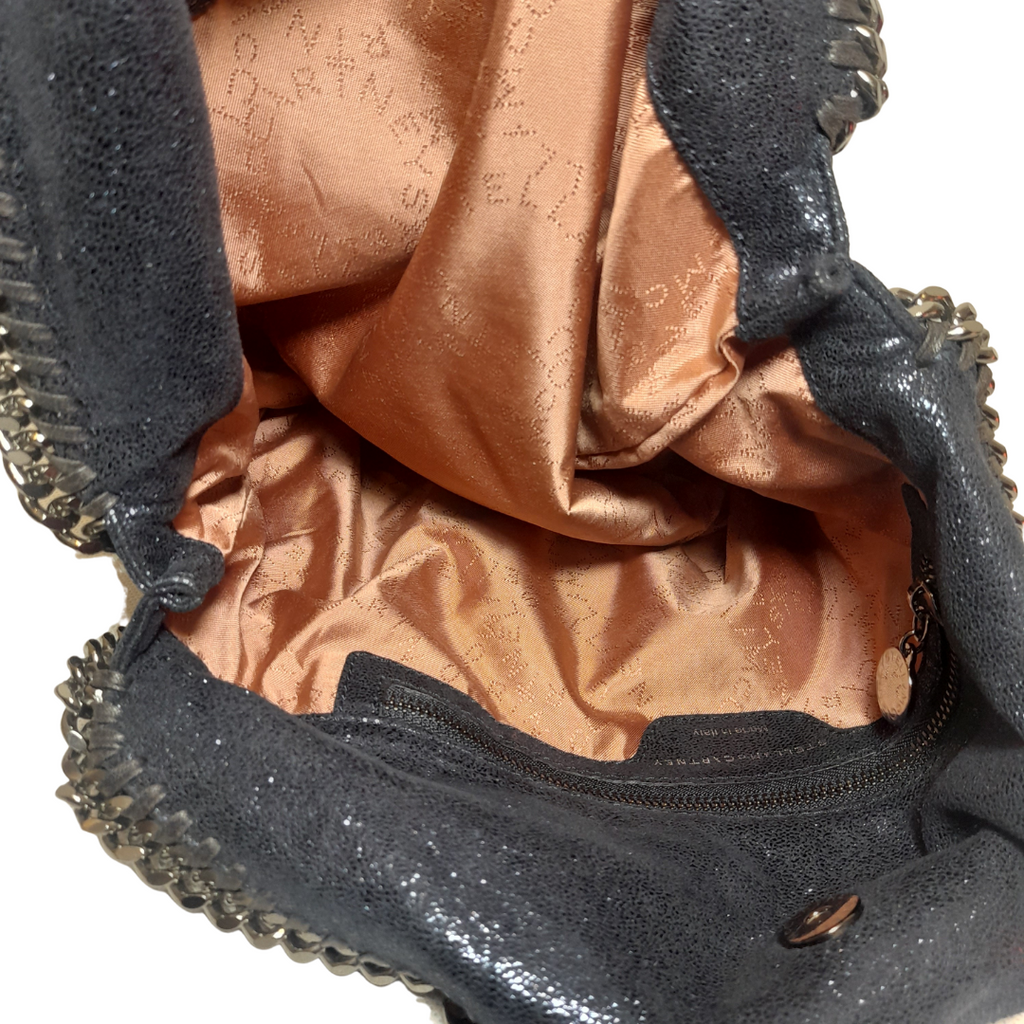 Stella McCartney Navy Blue Metallic 'Falabella' Chamois Fold-over Tote Bag | Gently Used |