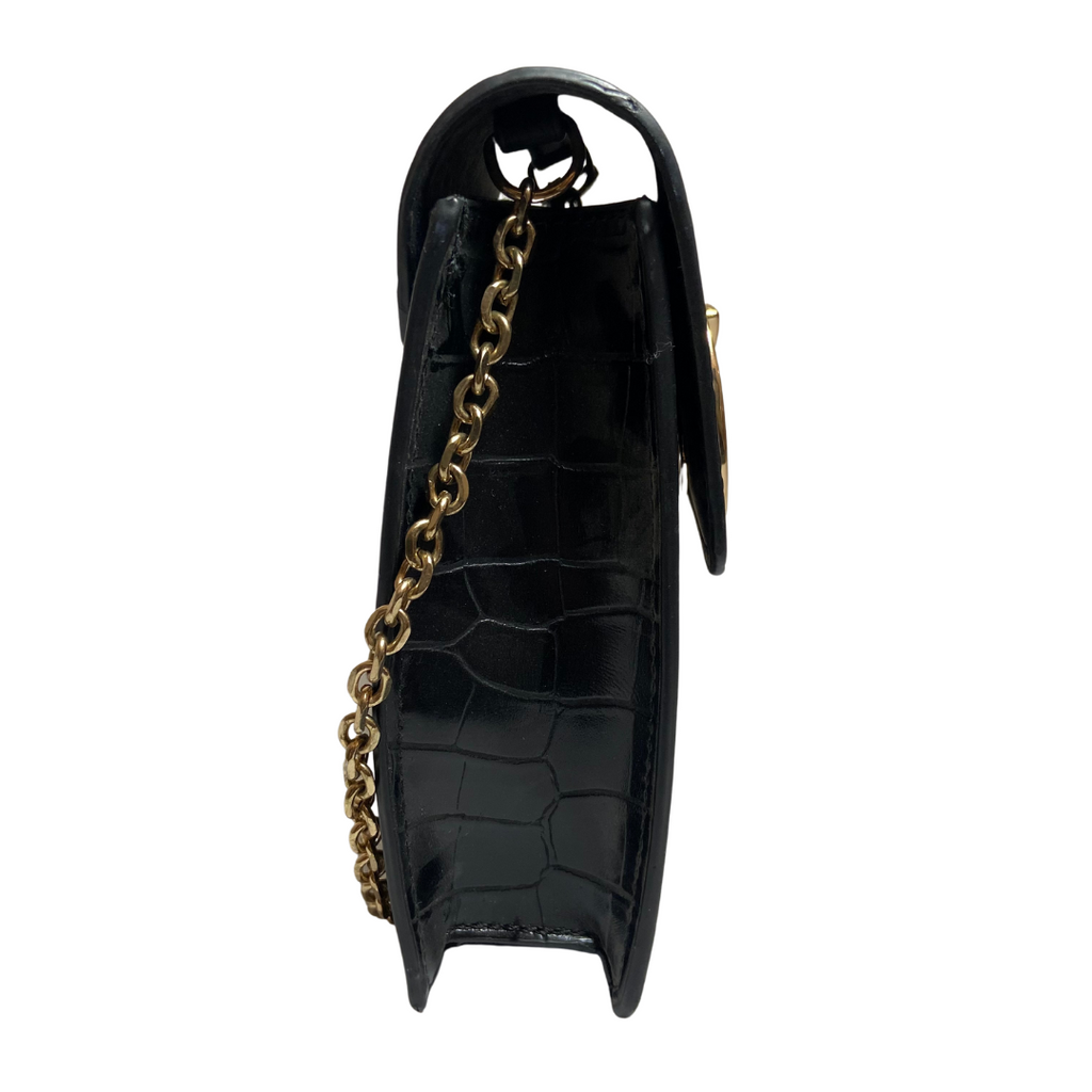 Mango Black Croc Rectangular Shoulder Bag | Brand New |