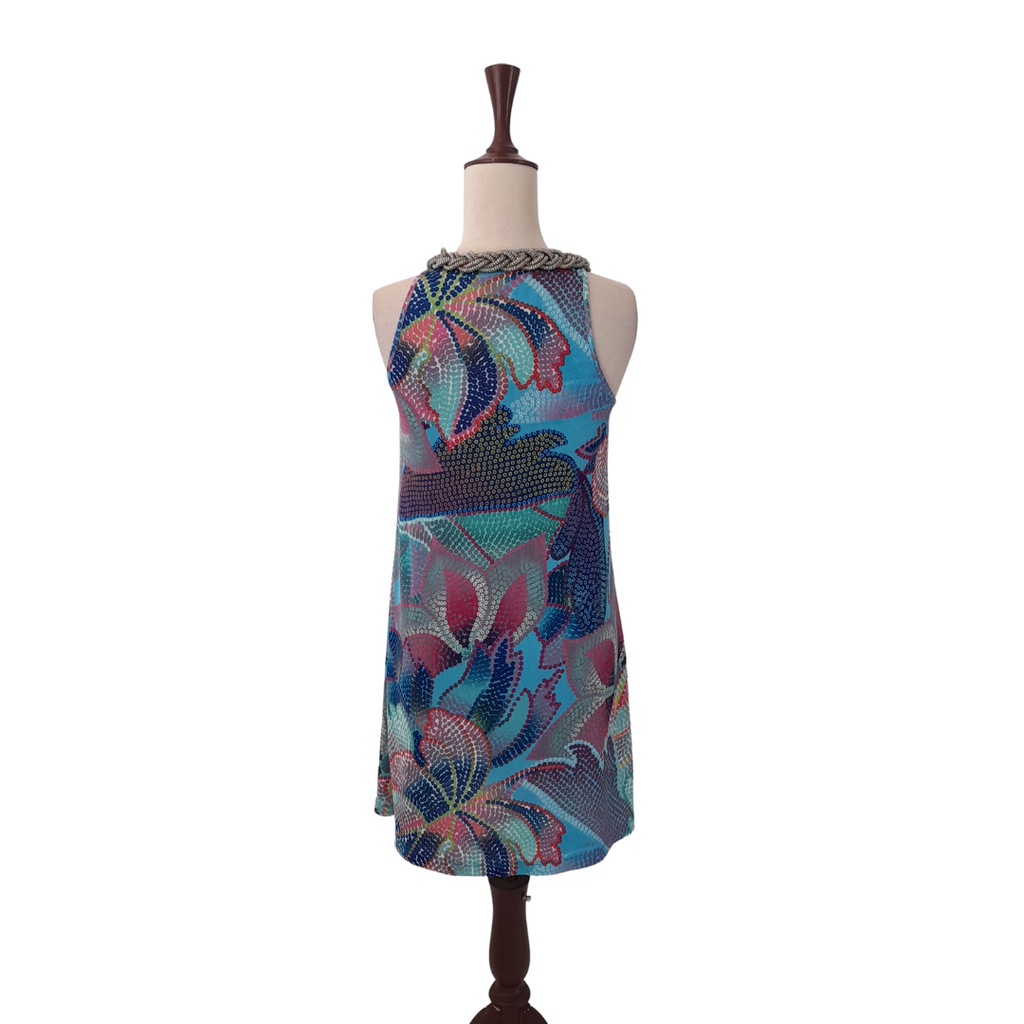 Ranna Gil Blue Printed Beaded Neckline Dress | Gently Used |