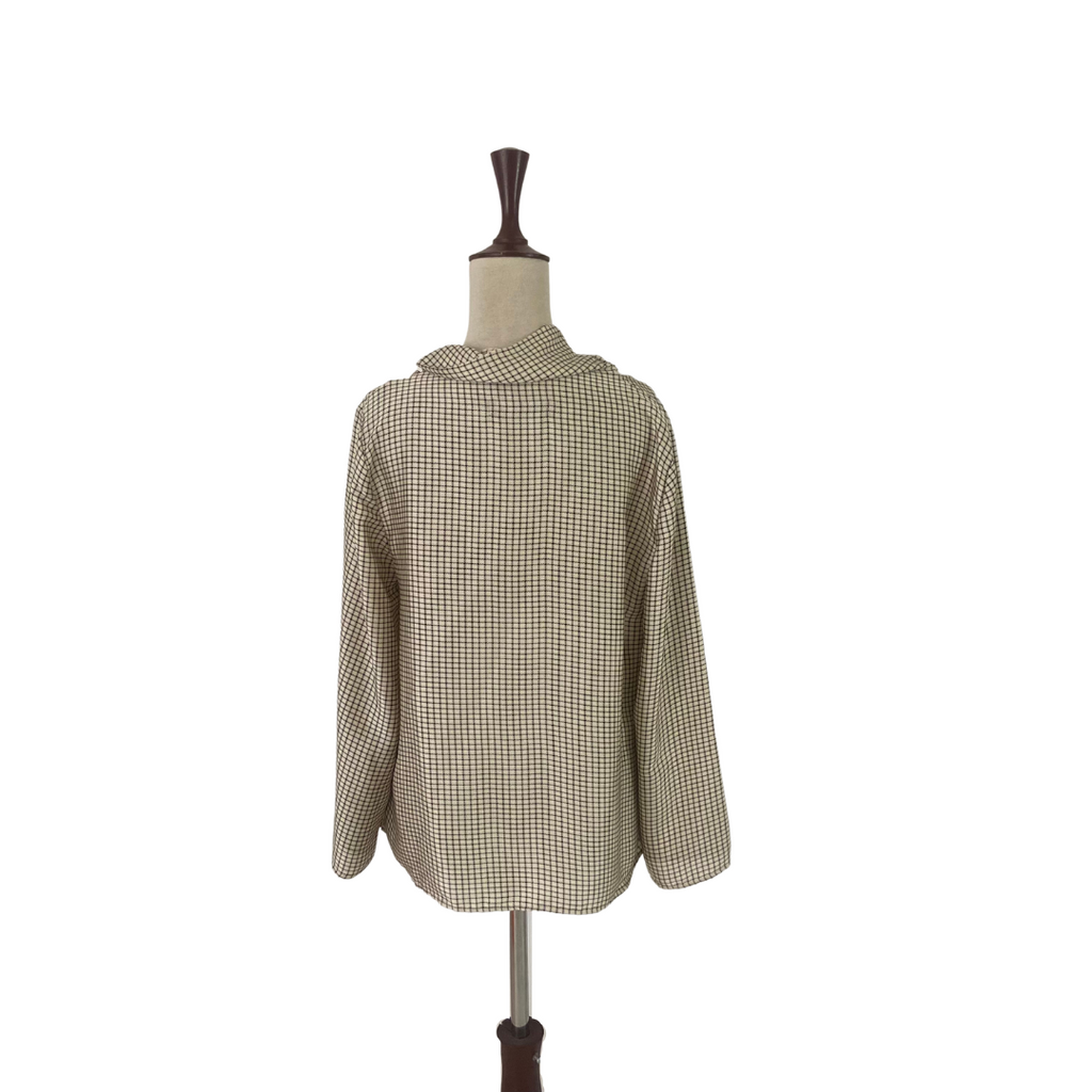 ZARA Cowl-neck Black & Off-white Checked Blouse | Gently Used |