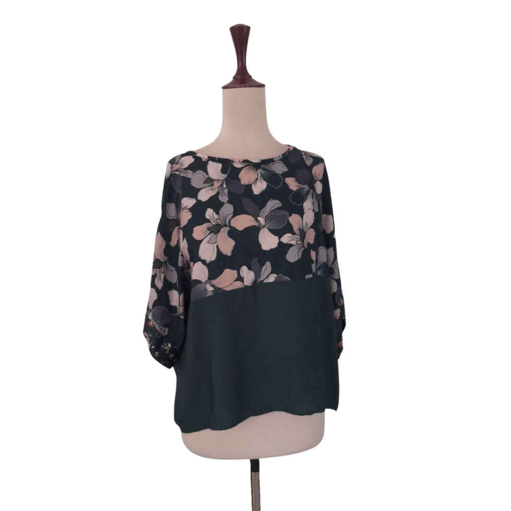 Mango Green Half Floral Print Boxy Top | Pre Loved |