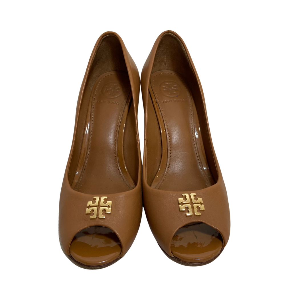Tory Burch Tan Leather 'Jolie' Peep-toe Wedges | Pre Loved |