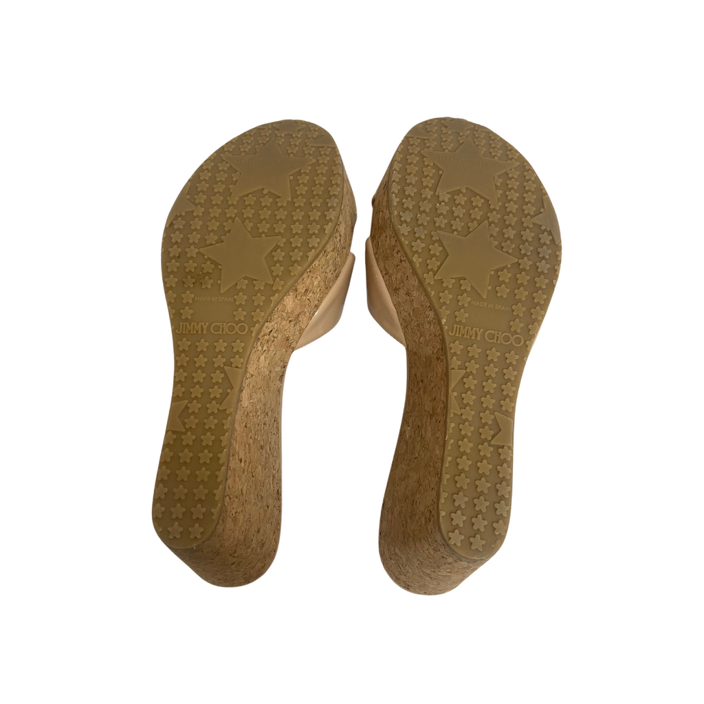 Jimmy Choo Nude Leather and Cork Wedges | Like New |