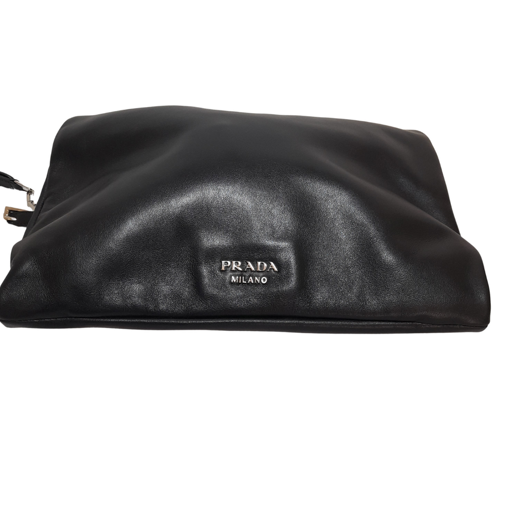 Prada Black Leather Fold-over Crossbody Bag | Gently Used |