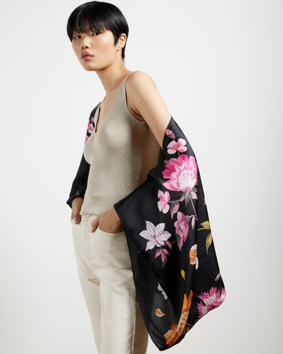 Ted Baker Black Printed Silk Cape Scarf | Brand New |