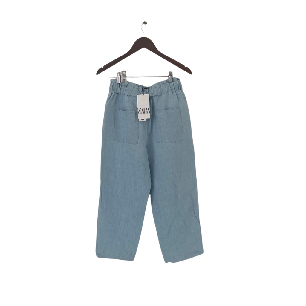 ZARA Light Blue Cropped Linen Pants | Brand New |