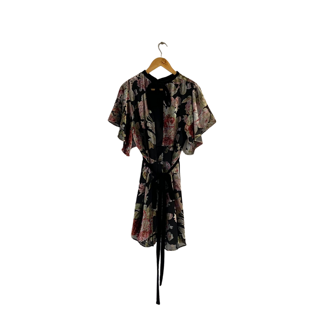 ZARA Black Floral Printed Velvet Short Dress | Gently Used |