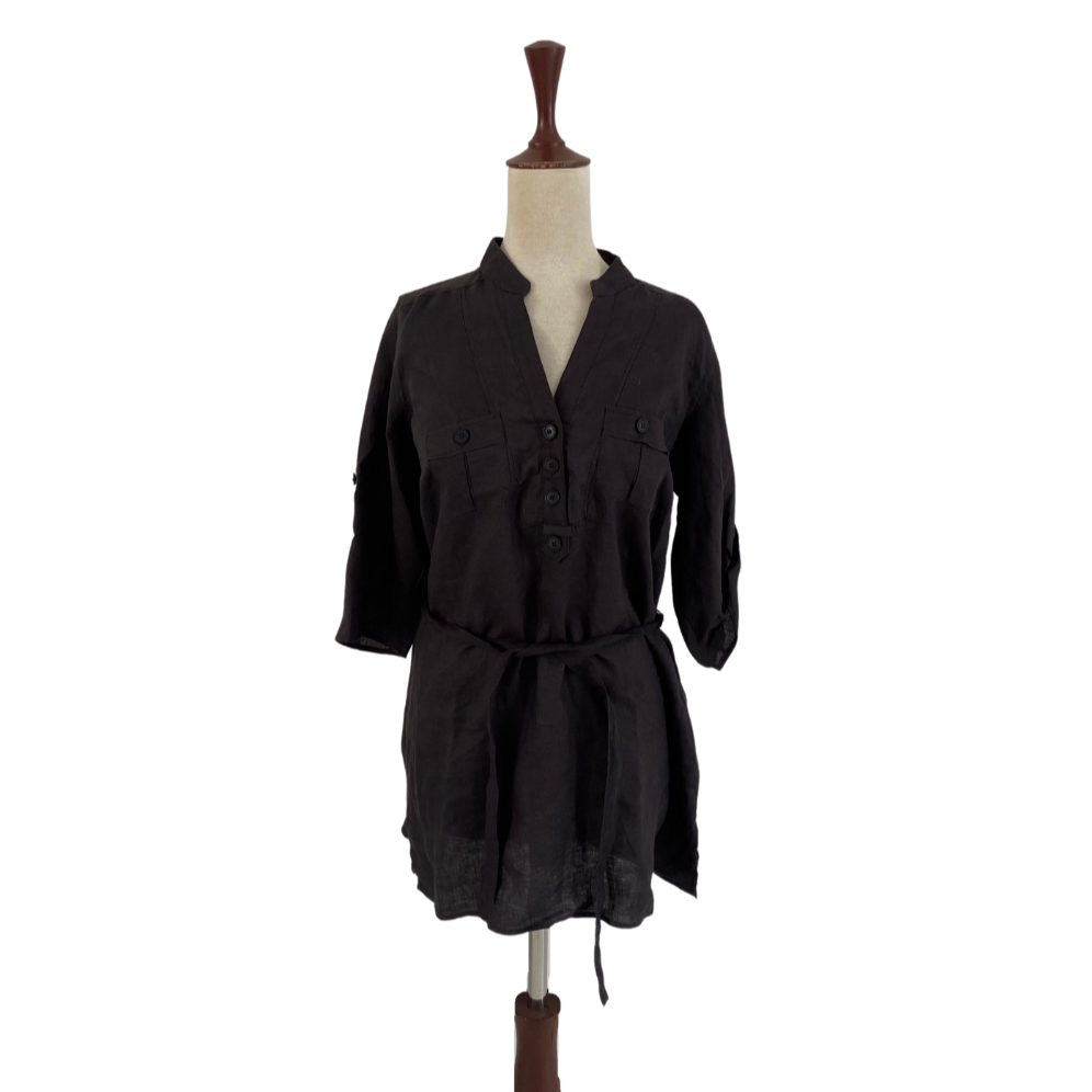 Marks & Spencer Collection Charcoal Grey Linen Belted Tunic | Brand New |