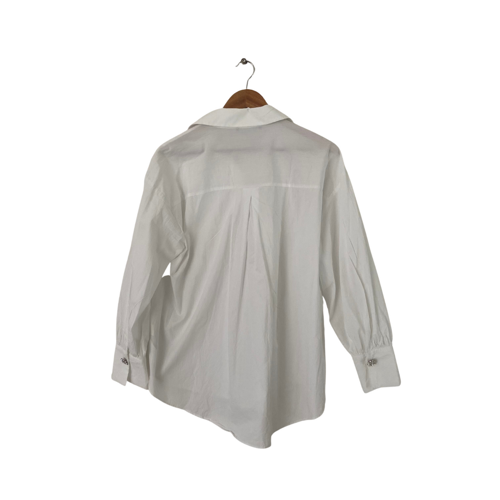 ZARA White Rhinestone Buttons Collared Shirt | Gently Used |