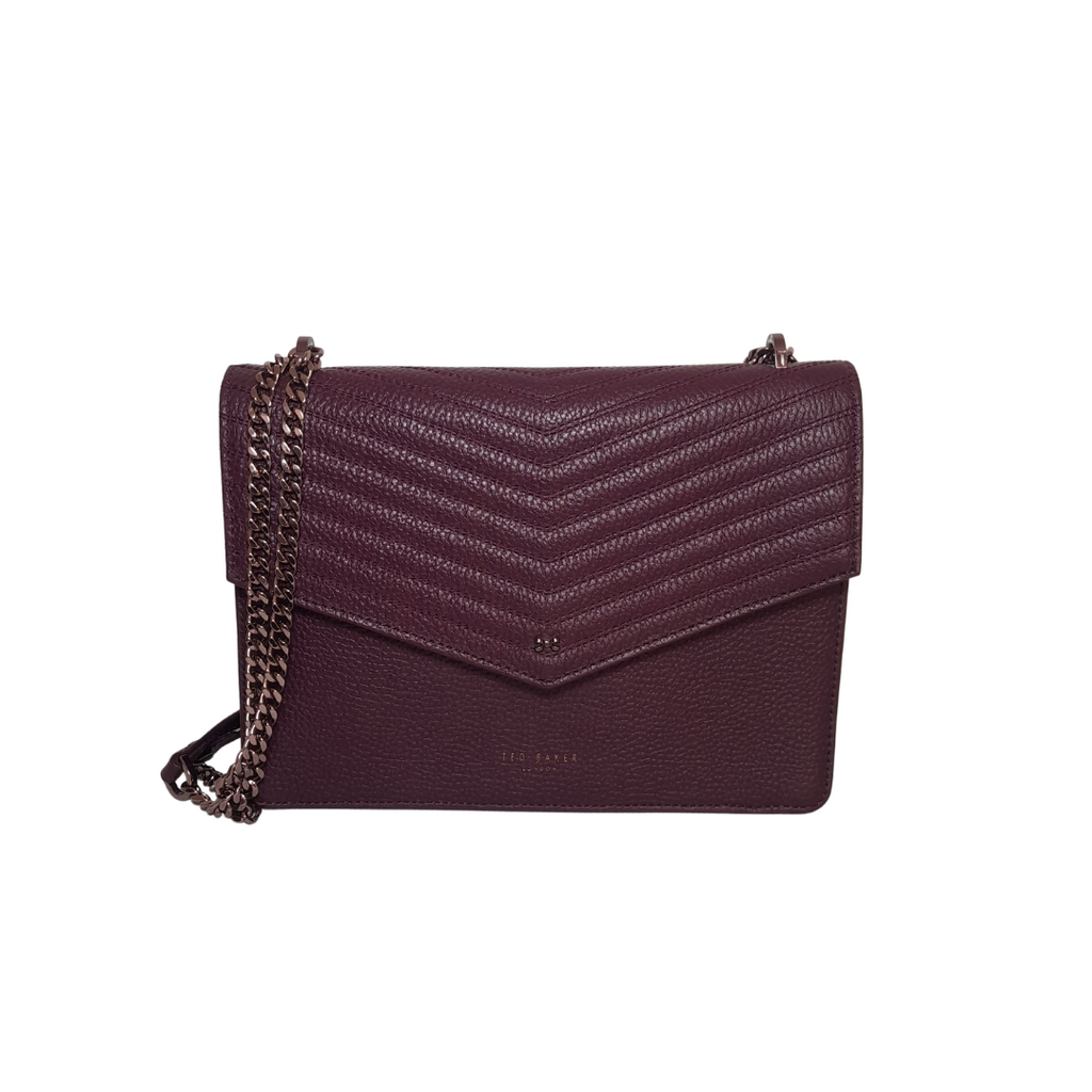 Ted Baker Burgundy Pebbled Leather Shoulder Bag | Brand New |