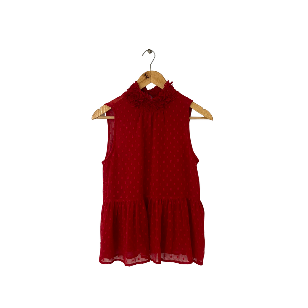 ZARA Red Floral Neck Sleeveless Sheer Peplum Top | Gently Used |