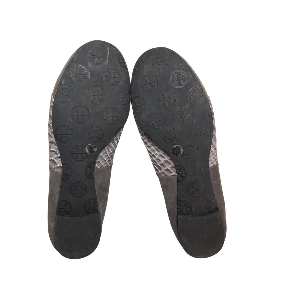 Tory Burch Silver Croc Textured & Suede Ballet Flats | Pre Loved |